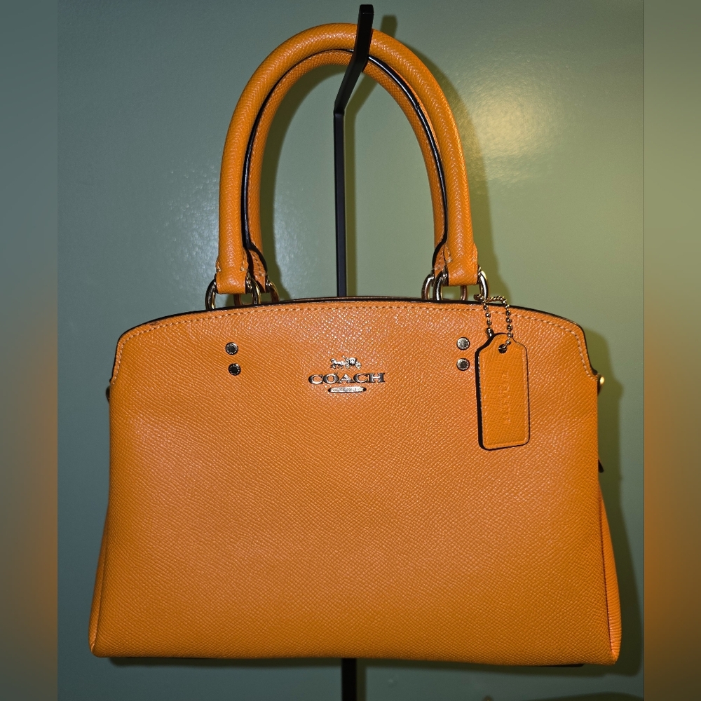 Coach Orange Mini Lillie  Leather Crossbody Satchel